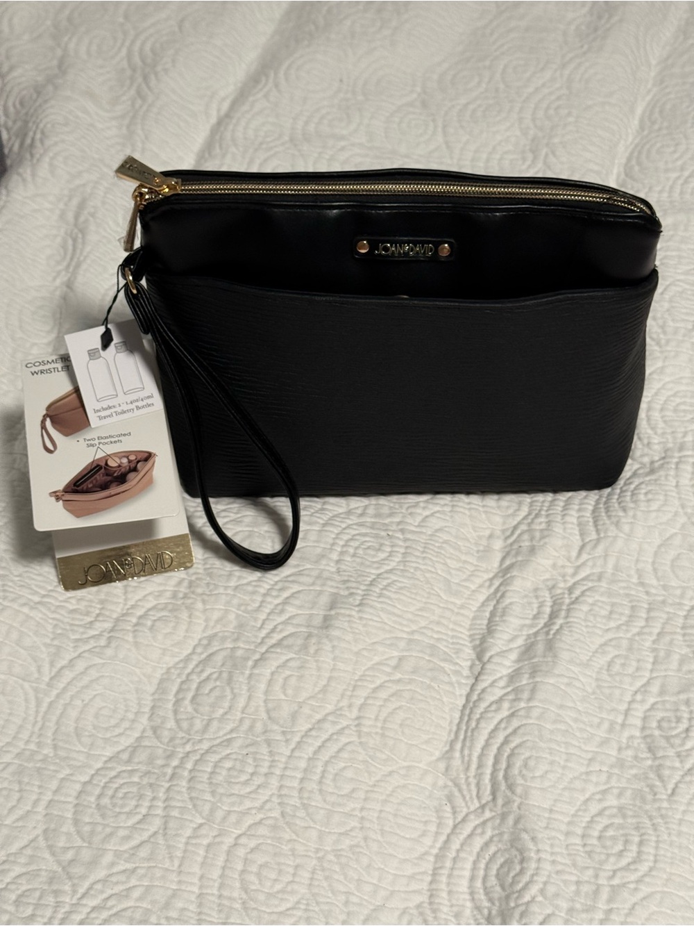 Joan & David Black Wristlet/Cosmetic Travel Case bundle w/ Crème Shop Acessories